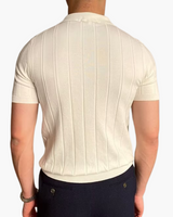 Men's Cream Ribbed Knit Polo Shirt - Short Sleeve