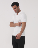 Men's White Ribbed Short Sleeve Polo Shirt