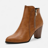 Women's Black Leather Block Heel Ankle Boots