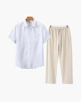 Men's Linen Short Sleeve Shirt and Pants Set
