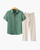 Men's Linen Short Sleeve Shirt and Pants Set