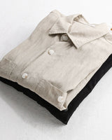 Men's Beige Linen Overshirt with Chest Pockets