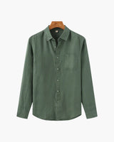 Men's Cream Linen Long Sleeve Shirt