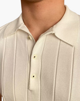 Men's Cream Ribbed Knit Polo Shirt - Short Sleeve