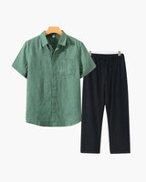 Men's Linen Short Sleeve Shirt and Pants Set