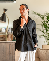 Men's Cream Linen Long Sleeve Shirt