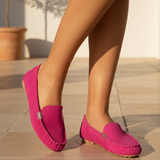 Women's Black Suede Loafers - Metal Detail