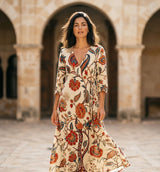 Women's Floral Linen Maxi Wrap Dress