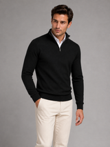 Men's Quarter-Zip Mock Neck Sweater With Contrast Trim