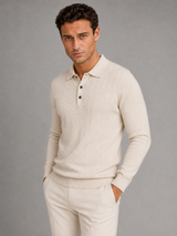 Men's Cable Knit Long-Sleeve Polo Sweater