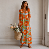 Women's Floral Cotton Maxi Dress - V-Neck