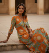 Women's Floral Cotton Maxi Dress - V-Neck