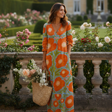 Women's Floral Cotton Maxi Dress - V-Neck