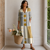 Women's Gold Geometric Cotton Midi Dress
