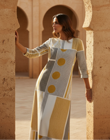 Women's Gold Geometric Cotton Midi Dress