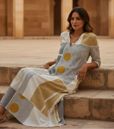 Women's Gold Geometric Cotton Midi Dress