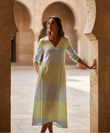 Women's Yellow Colorblock Cotton Midi Dress
