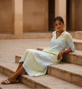 Women's Yellow Colorblock Cotton Midi Dress