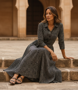 Women's Black and White Geometric Maxi Dress