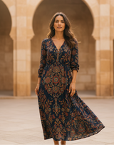 Women's Navy Vintage Floral Cotton Maxi Dress