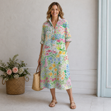 Women's Floral Cotton Midi Dress - Garden Print