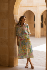 Women's Floral Cotton Midi Dress - Garden Print