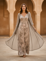 Women's Floral Linen Maxi Dress and Cardigan Set
