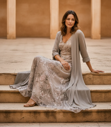 Women's Floral Linen Maxi Dress and Cardigan Set