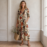 Women's Floral Linen Maxi Wrap Dress