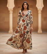 Women's Floral Linen Maxi Wrap Dress