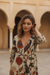 Women's Floral Linen Maxi Wrap Dress