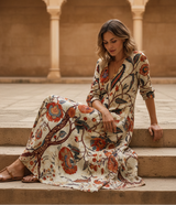 Women's Floral Linen Maxi Wrap Dress