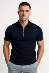 Men's Navy Cotton Zip Polo Shirt