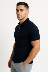 Men's Navy Cotton Zip Polo Shirt
