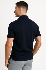Men's Navy Cotton Zip Polo Shirt