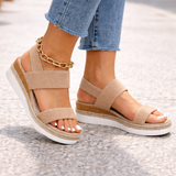 Women's Beige Mesh Platform Sandals
