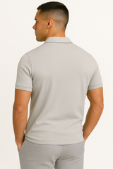 Men's Navy Cotton Zip Polo Shirt
