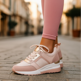 Women's White Leather Wedge Sneakers - Metallic Accent