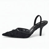Women's Floral Embroidered Mesh Mule Heels