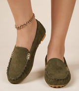 Women's Black Suede Loafers - Metal Detail