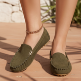 Women's Black Suede Loafers - Metal Detail