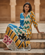 Women’s Colorful Abstract Cotton Midi Dress