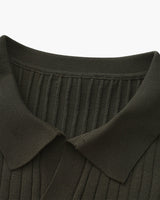 Men's Cream Ribbed Knit Polo Shirt