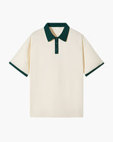 Men's Cream and Green Cotton Polo Shirt