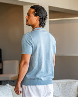 Men's Blue Ribbed Knit Polo Shirt