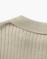 Men's Cream Ribbed Knit Polo Shirt