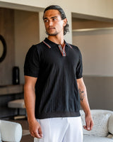 Men's Blue Ribbed Knit Polo Shirt