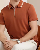Men’s White Cotton Quarter-Zip Polo Shirt