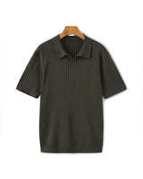 Men's Cream Ribbed Knit Polo Shirt