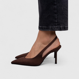 Women's Beige Suede Pointed Toe Slingback Heels
